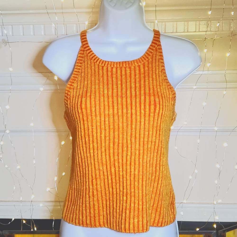 Vintage EXPRESS Bright Orange/Yellow Sweater Tank, Size Large